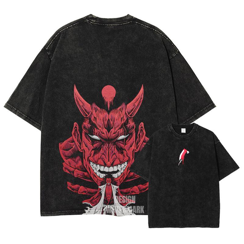 Hot Anime Bleach Zaraki Kenpachi Printed Washed Tshirt Unisex Unisexga Vintage Summer Aizen Sousuke short sleeve Tshirt S