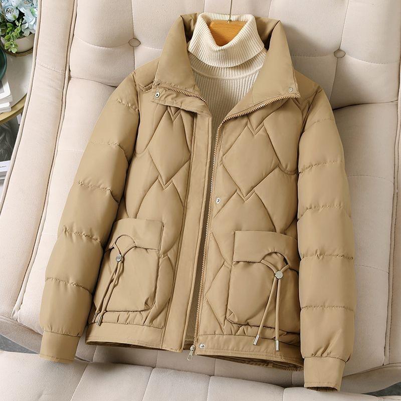 Womens Short Puffer Jacket Winter 2026 Warm Thick Loose Fit Cotton-Padded Coat Casual Elegant Outwear