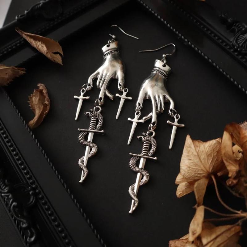 Gothic Hand Sword Snake Dangle Earrings, Snake Sword Dangle Earrings, Gothic, Vikings, Witchy, Medieval, Viking, Boho
