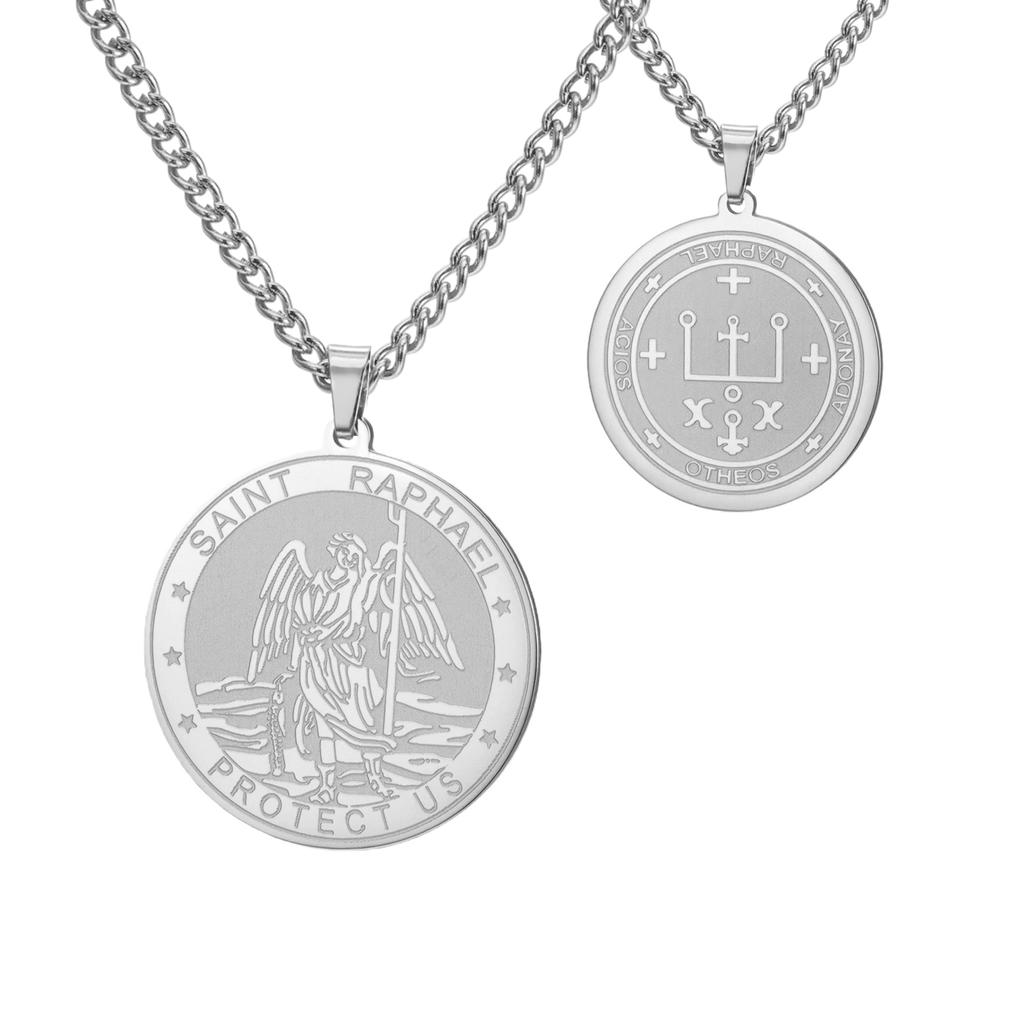 LIKGREAT Collana con Pendente Arcangelo Raffaele per Uomo Donna Religiosa Cristiana Cattolica Gioielli in Acciaio Inossidabile Regalo di Natale
