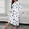 Women's Fashionable Plus Size Pajamas Round Neck Long Sleeved Print Length Nightgown Dress Clothes Sale