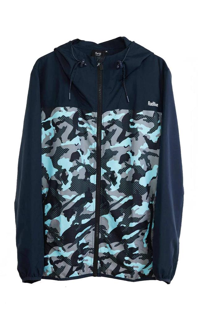 Rad Blue Mountain Water Running Light Rich Colors and Patterns Light [RadBlue] Men's Parka, Repellent, Wear, Outerwear, Raincoat, (XL, [MESHCAMO]