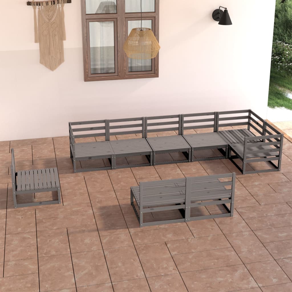 9 Piece Garden Lounge Set Grey Solid Pine Wood