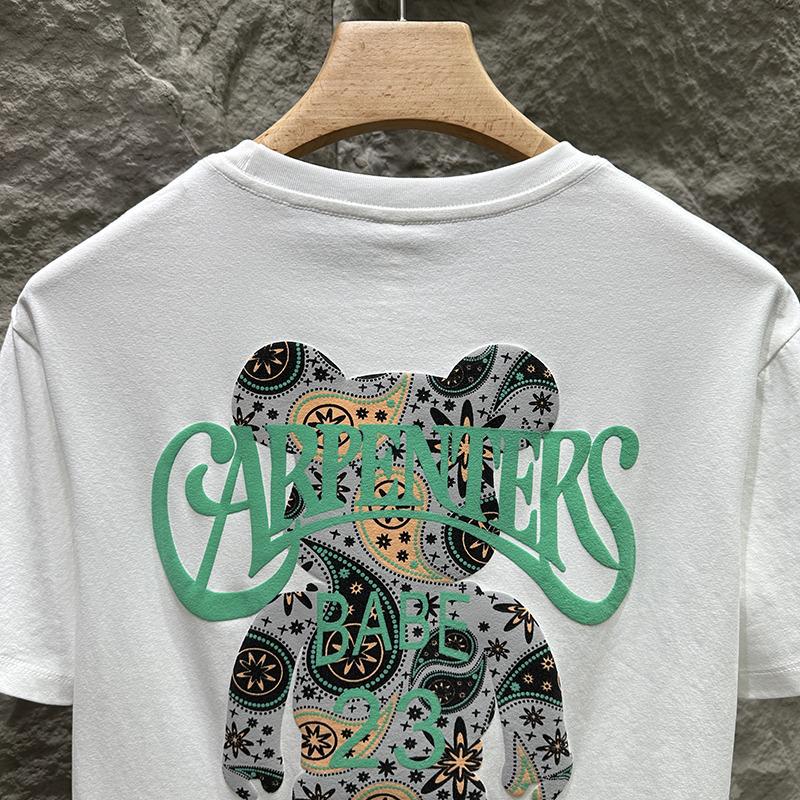 Updated Summer Short-sleeved Mens Printed Combed Cotton T-shirt Versatile Half-sleeved Mens Top T-shirt