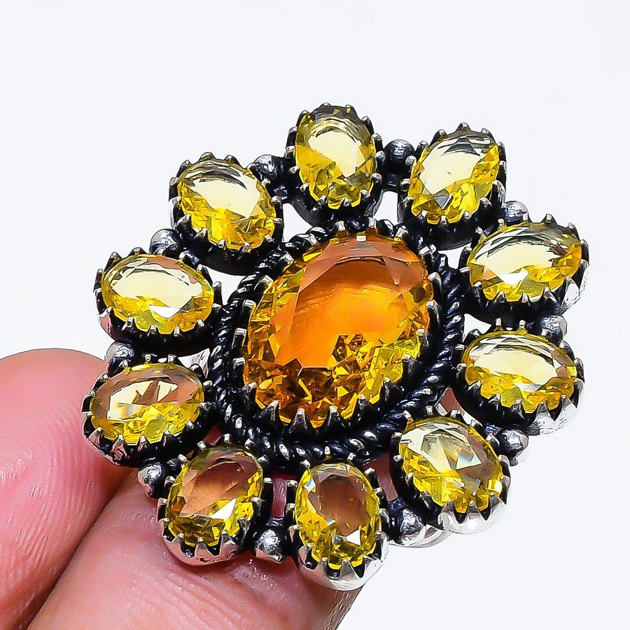 Natural Citrine Gemstone Handmade 925 Sterling Silver Jewelry Ring Size 8 AR-18741