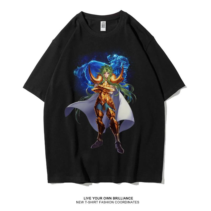Japanese Anime Saint Seiya Golden Zodiac Sports Rock Fitness Casual Hip Hop Men's Top Short Sleeve T-shirt Girls T-shirt Couple