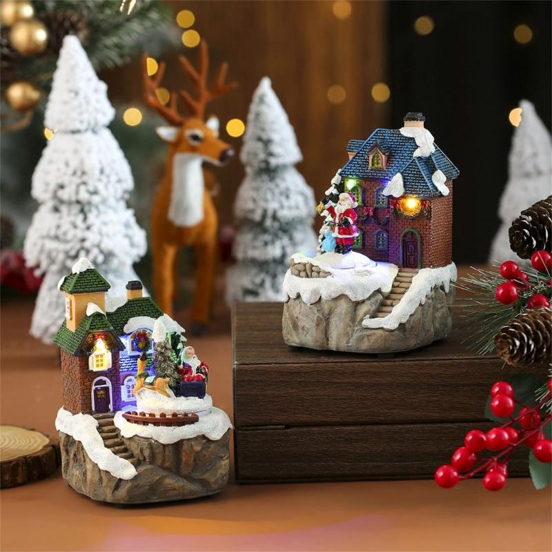 Lighted Christmas Cabin Music Box Rotating Santa Music Box With LED Light For Men Women Kid Birthday Christmas Present