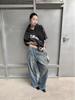 Women's Wide-Leg Jeans - Post-Apocalyptic Ink Splatter, Distressed Vintage Style for Autumn 2025