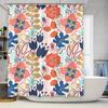 Floral Shower Curtain Bath Mat Decor, Modern Printed Waterproof Fabric Bathroom Rug Set Pink Blue Orange Green Leaves Flower Des