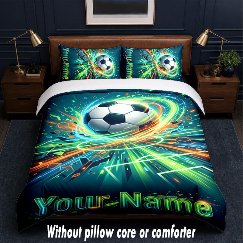 Soccer Theme Custom Text Or Name 3Pcs Bedding Set,1 Flat Sheet & 2 Pillowcases Personalized Home Bedding