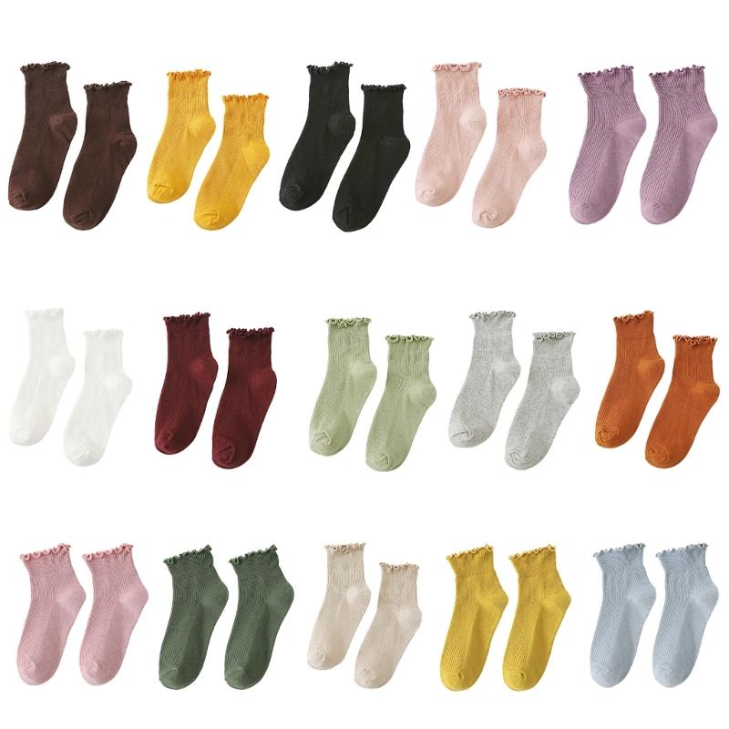 Women's Ruffle Socks,Casual Cotton Bootie Socks Cute Ankle Socks Breathable Sweet Frilly Crew Socks High Ankle Socks
