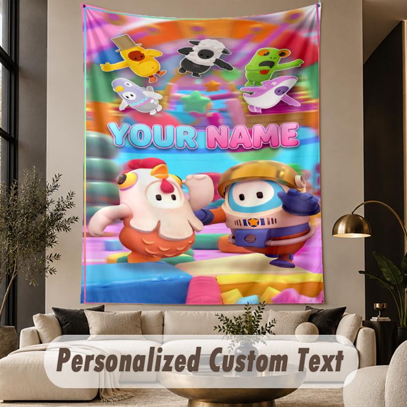 Custom Text Printed Tapestry Fall Guys Pattern Large Wall Hanging Indoor Room Decor