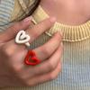Boho Cute Romantic Macaron Color Love Heart Enamel Opening Rings for Women Charm Trendy Personality Y2K Finger Jewelry Girl Gift