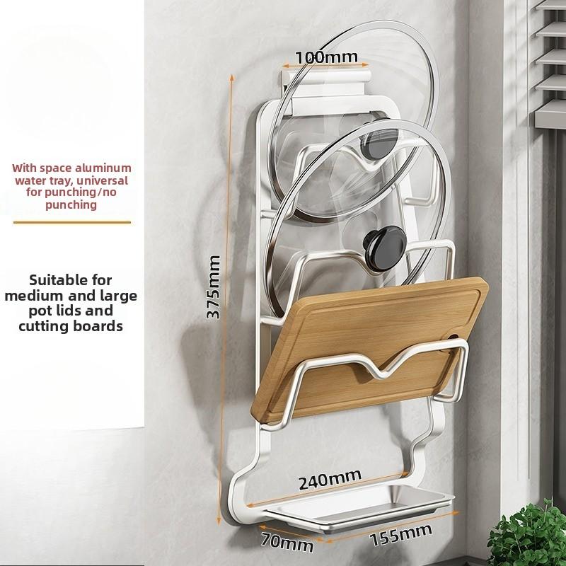 Pot Lid Rack Non Perforated Wall Mounted Kitchen Storage Rack Large Vegetable Board Holder Household Storage Multi-layer Cutting Board Rack 1590₽