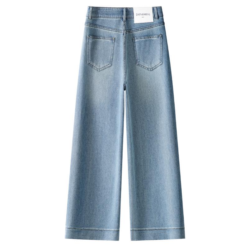 Women's Light Blue High Waist Cropped Jeans - Slimming Retro Style, Straight to Wide Leg, Spring 2025 Collection.