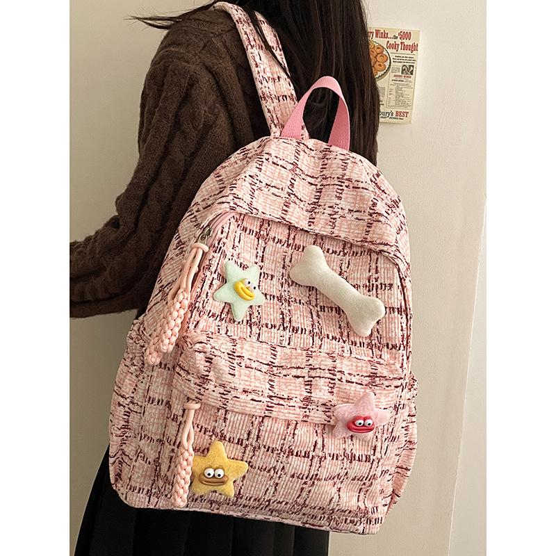 Plaid Cute Japanese Backpack for Girls - Versatile Travel & College Bag