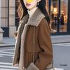 Petite Women's Warm Shearling-Integrated Fleece-Lined Cotton Jacket In Coffee Color