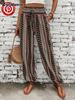 Ethnic Pattern Printed Pants Bohemian High Waist Long Trousers