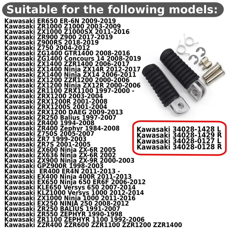 Motorcycle Footrest Pegs For Kawasaki ER650 ER-6N ZR1000 Z1000 ZR900 Z900 Z900RS Z750 ZG1400 GTR1400 ZX1400 ZZR1400 ZRX1200 ZR7