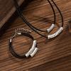 Fashion Oval Metal Necklace Bracelet Set For Women Vintage Gold Silver Color 2Pcs/Set Faux Leather Double Layered Chain Jewelry