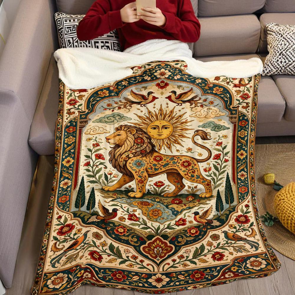 Vintage Lion Tapestry Flannel Blanket Warm Soft Halloween Christmas Couch Warm Cozy Decorative Decor Gift for All Season