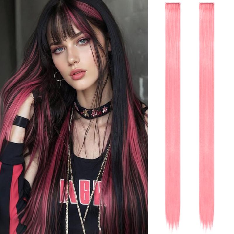 Aosiwig 2 STÜCKE Clip-In Haarverlängerungen Bunte Party-Highlights Gerade Regenbogen-Haarteile Festival Halloween Cosplay Für Frauen Mädchen