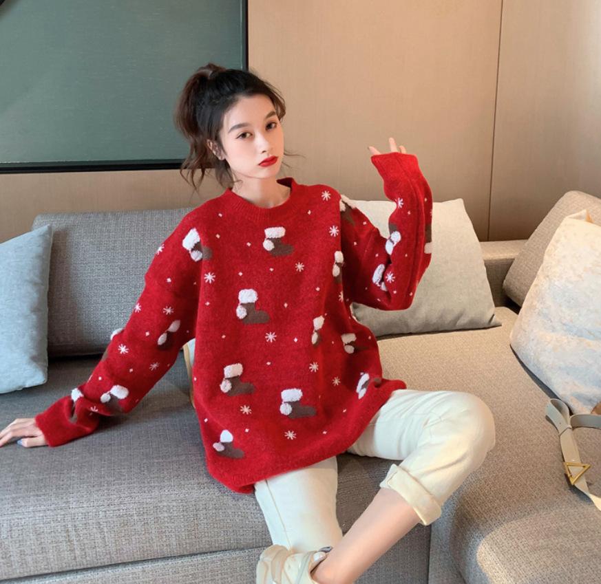 Casual Solid Knit Sweater Ladies V Neck Crew Neck Warm Daily Long Sleeve Blouse