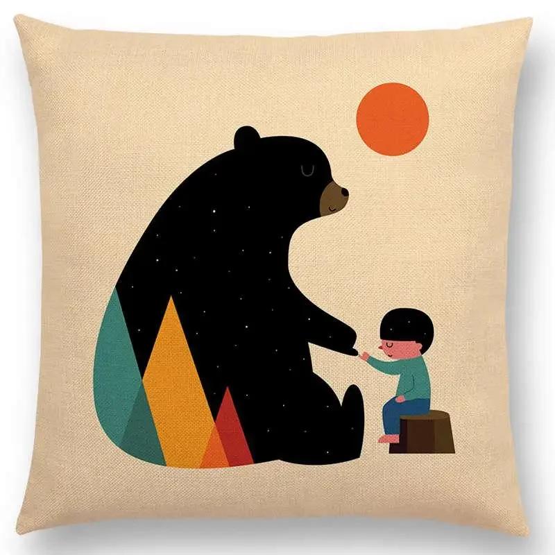 Latest Day Night Sun Moon Child With Animals Friends Wolf Bear Elephant Rabbit Cushion Cover Home Decor Sofa Throw Pillow Case