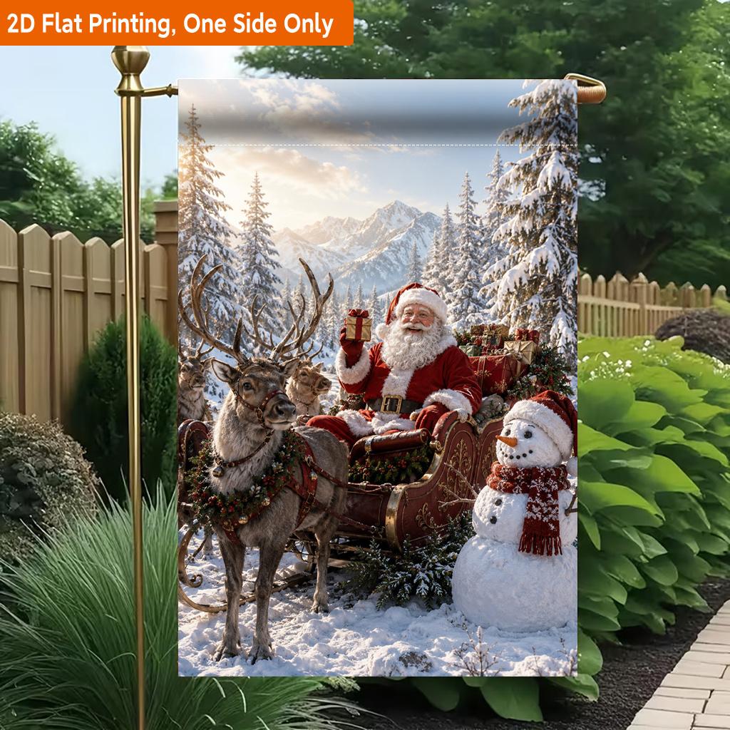 2D Flat - 2D Flat Printing Garden Flag 1pc, Christmas Sleigh Snowman Reindeer Durable Single-Sided Print Yard Flag, Garden & Home Holiday Decoration,