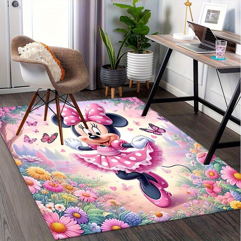 1pcOffice Carpet, Desk Mat, Gift for Home Decor, Minnie Mouse Inspired Floral Design, Soft and Comfortable Rug for Under Chairs