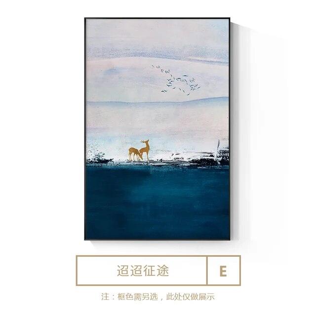 Abstract Landscape Wall Art Canvas Painting Gold Foil Horse Poster Print Nordic Modern Wall Pictures for Living Room Home Decor