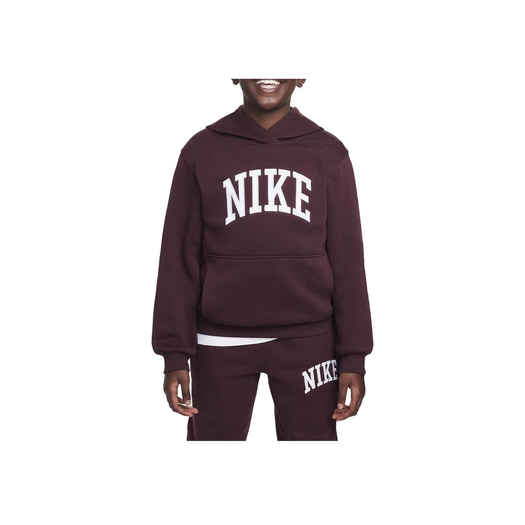 Nike Sportswear Club Soft Comfortable Pullover Hoodie Kids Hoodies Burgundy White HJ3156-652