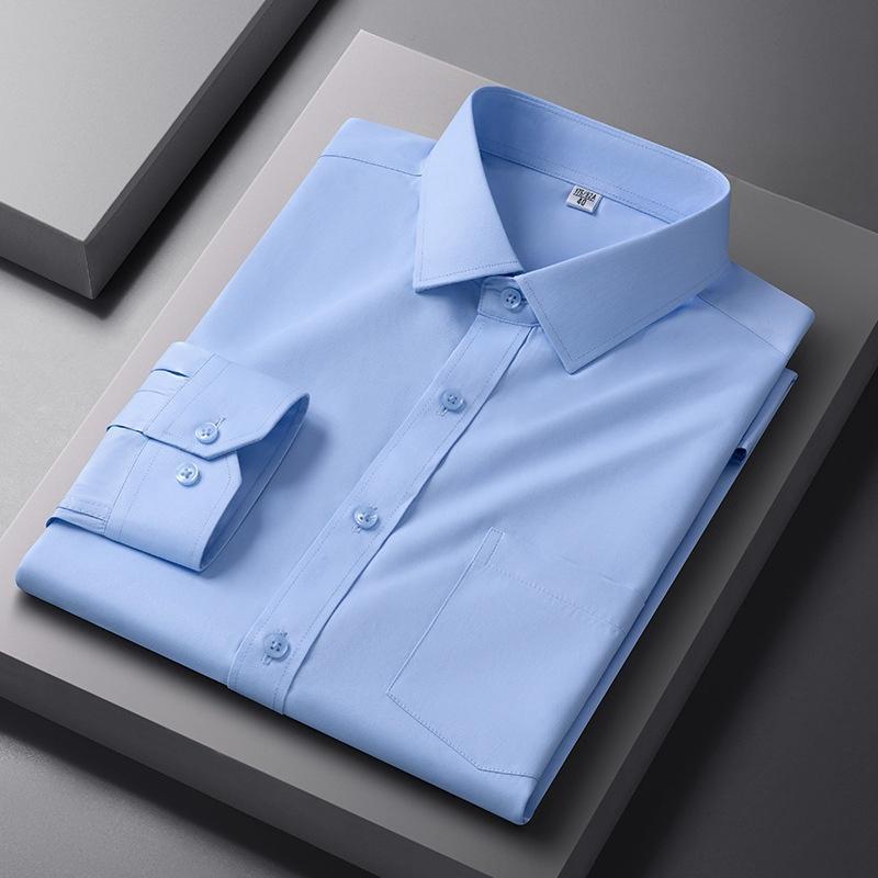 Men Formal Shirt Long Sleeve Office Solid Color Striped Fashion Business Pocket White Social Pocket Shirt Men's Clothing S-5XL