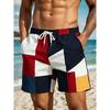 Men'S Beach Shorts, Men'S Shorts, Geometric Color Block Patchwork Pattern Print, Athletic Shorts, Lightweight Shorts, Casual Shorts, Bermuda Shorts