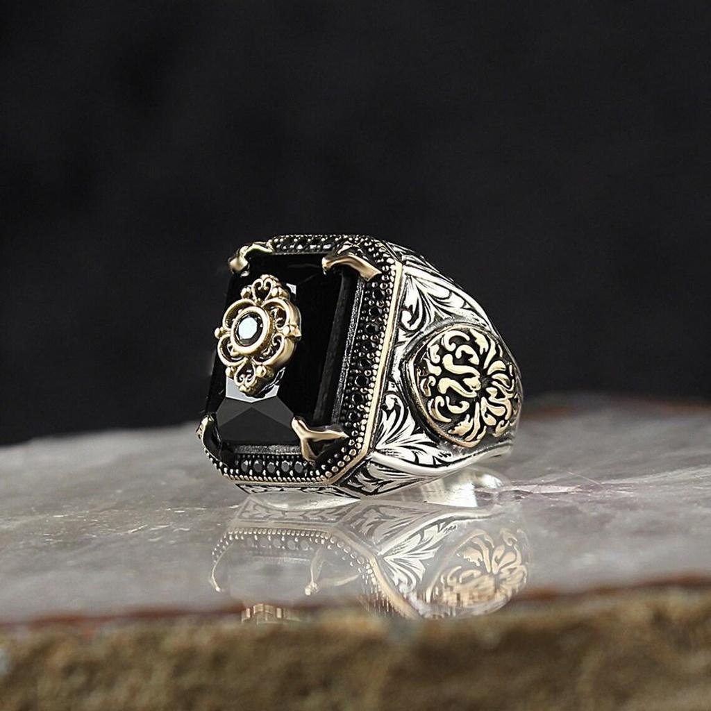 Retro Ethnic Style Blue Zircon Ring for Men and Women