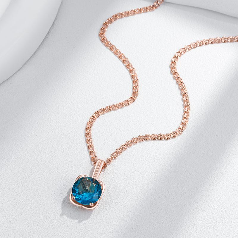 Shiny Blue Natural Zircon Pendant Necklace For Women Fashion  Rose Gold Color Vintage Party Daily Fine Jewelry