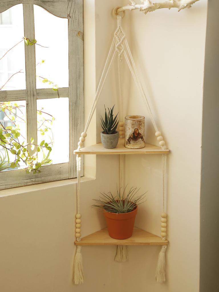 Makramee Hängeregal Boho Wandbehang Handgefertigte Seile Rustikales Holz Schweberegal Hängende Ecke Wandregal Schlafzimmer Dekoration Geschenke