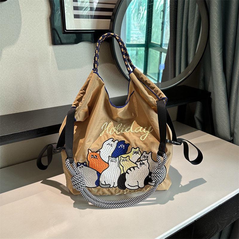 Eco-Friendly Handmade Japanese-Style Embroidered Flower Nylon Tote Bag