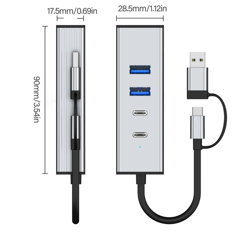 4 Port USB 3.2 Hub with USB C Port 10Gbps Data Transfer Wide Compatibility for Laptops Tablets Smartphones and More