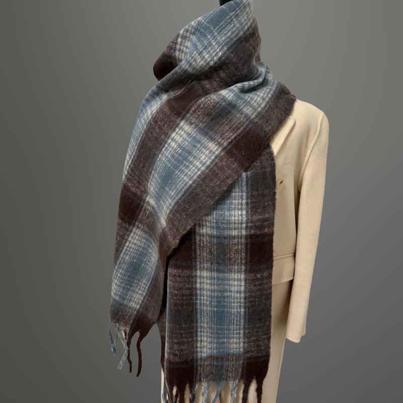 Women's Faux Cashmere Plaid Scarf - Korean Style, Thick & Warm Autumn/Winter Shawl