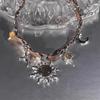 Retro Brown Opal Sun Pendant Necklace for Men Women Hip Hop Crystal Cross Leather Patchwork Necklace Grunge Party Jewelry