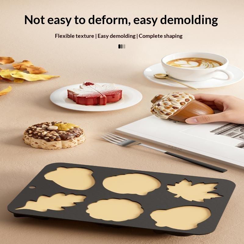 Stampo in Silicone per Dolci Autunnali Antiaderente 6 Cavità Forme Zucca Foglia Ghianda Perfetto per Dolci del Ringraziamento Cottura Fai da Te Preparazione Pasticceria