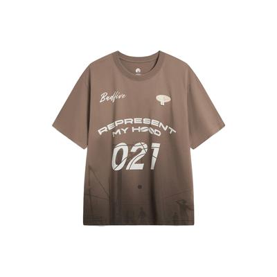 Li Ning Bad Five Seven City Kollaboration Kapuzenpullover Farbverlauf Buchstaben Zahlen Druck Locker Kurzarm T-Shirt Unisex T-Shirt Pilzbraun AHST925-2