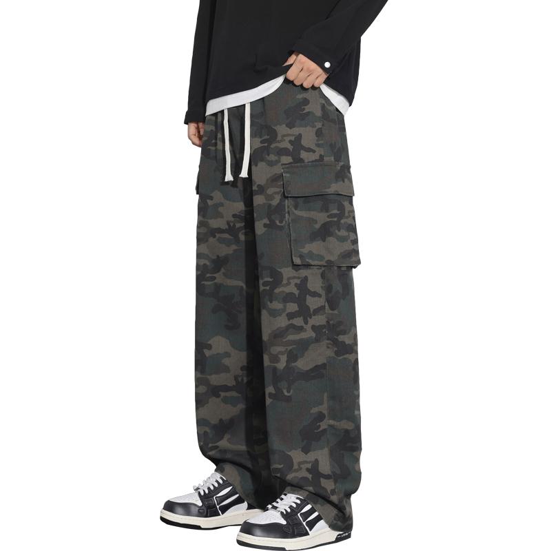 Cozy Up Camouflage Overalls Men's Pure Cotton Hip-hop Loose Straight Casual Pants