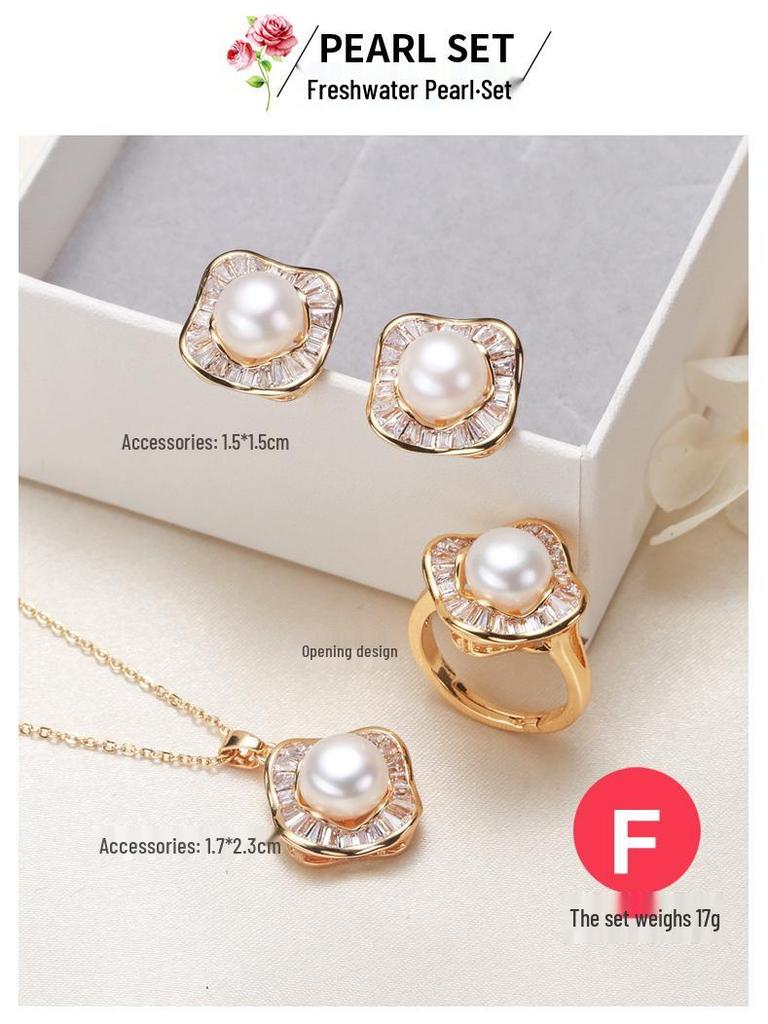 Pearl Necklace and Earrings Set with Freshwater Semi-round Pearls