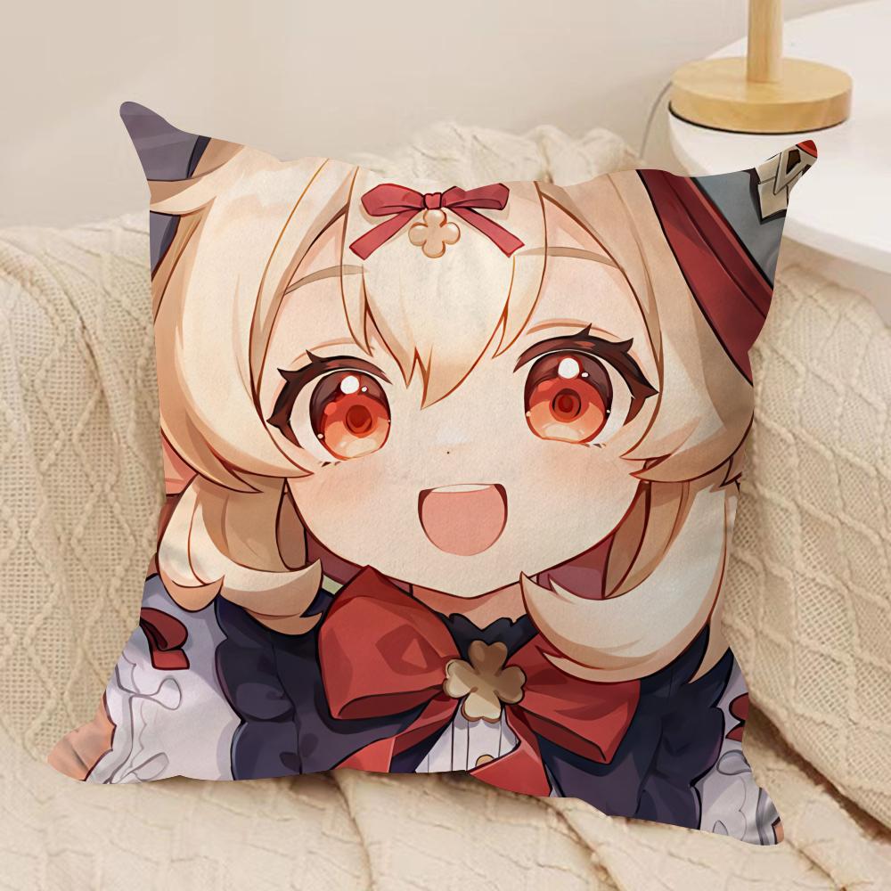 Klee Cute Genshin Impact Cushion Cover Silky Short Plush Invisible Zipper Dustproof Sofa Pillow Case For Home Decor