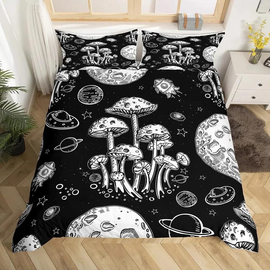 Wild Mushroom Duvet Cover Set Burgundy Plant Bedding Set For Kids Comforter Cover Soft Polyester King Queen Size With Pillowcase