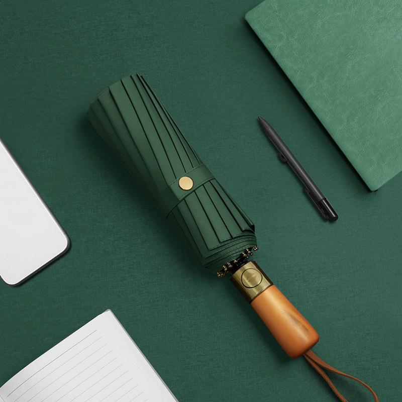 16-Bone automatic simple plain men's umbrella three-fold retro folding umbrella fixed umbrella