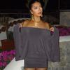 Long Sleeve Bodycon Dress Slim Fit Batwing Sleeve Dress Stretchy Off Shoulder Dress  Spicy Girl