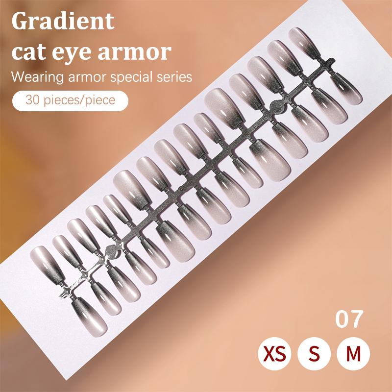 30Pcs Fake Nails French Style Gradient Cat Eyes Press On Full Cover Artificial Three Sizes Available False Nails Nail Enthusias